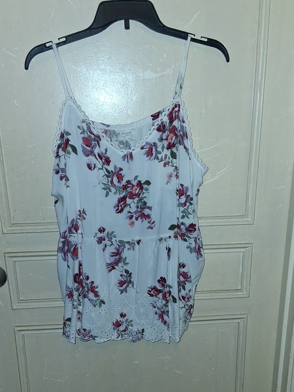 Maurices Floral Lace-Trim Cami Top - White with Pink Floral